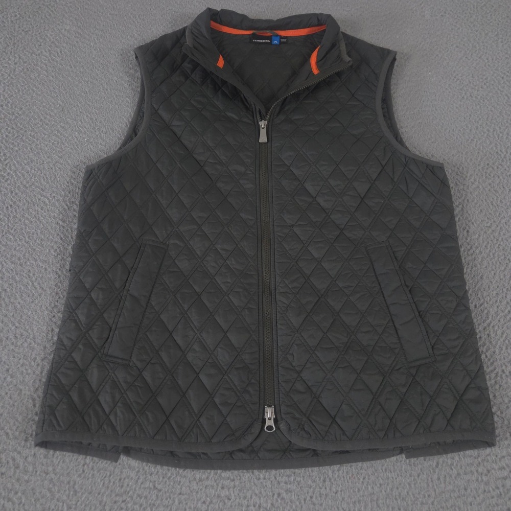 J.Lindeberg Vest Mens Large Gray Quilted Club Diamond Full Zip Lightweight Gilet